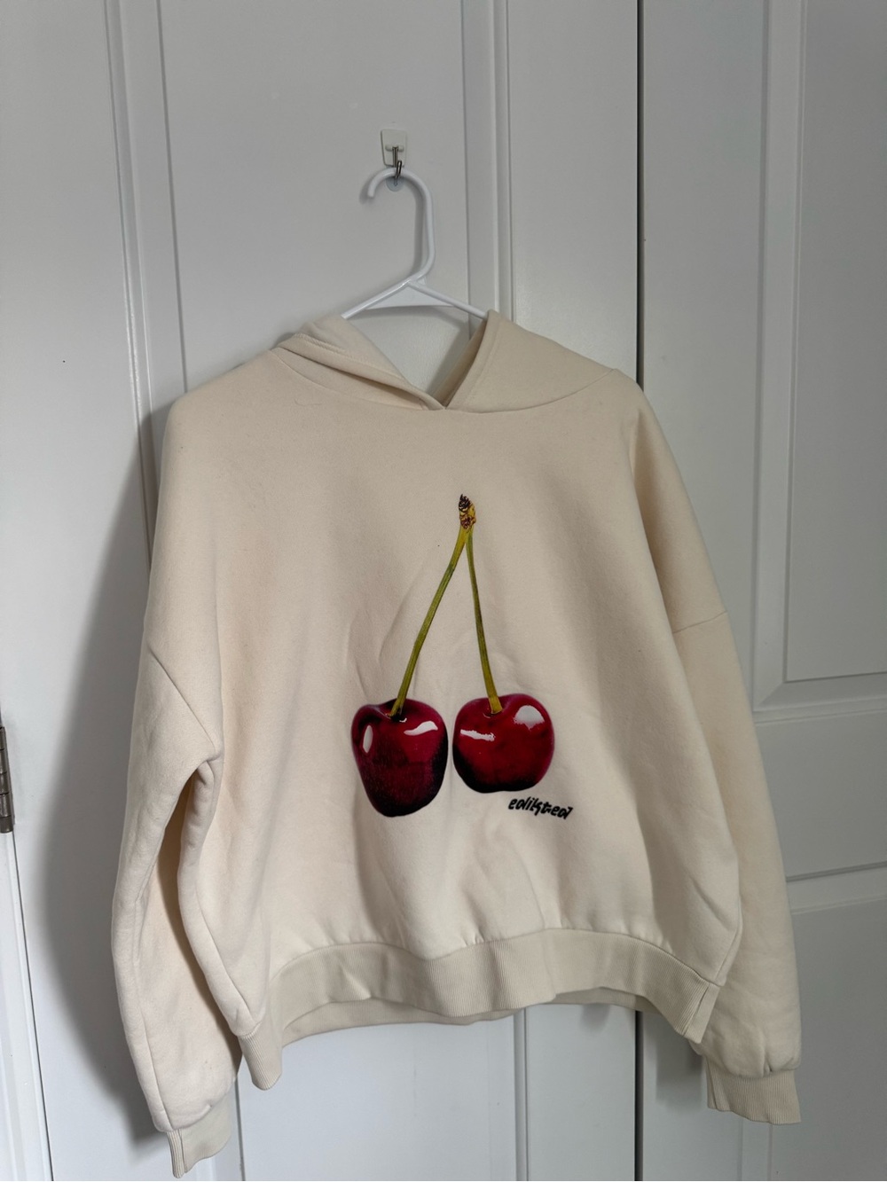 Edikted Cream Hoodie with Cherry Graphic